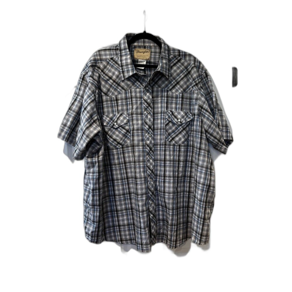 Men's Vintage Wrangler Western Snap Shirt Blue Plaid Size 3X Short Sleeve